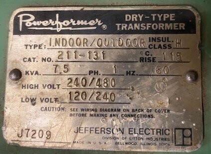 Jefferson Electric 211-131 Powerformer Dry Type Transformer - Image 2