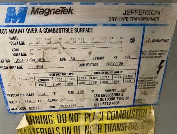 Jefferson Electric 223-3194-055 Magentek Dry Type Transformer - Image 2