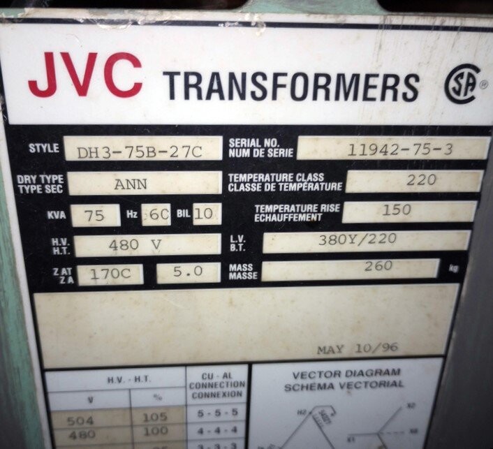JVC Electric DH3-75B-27C Transformer - Image 3