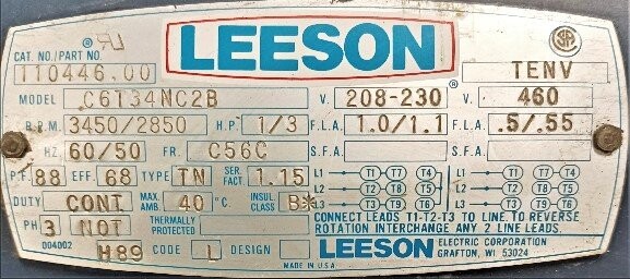 Leeson C6T34MC2B 1/3 HP Motor - Image 2