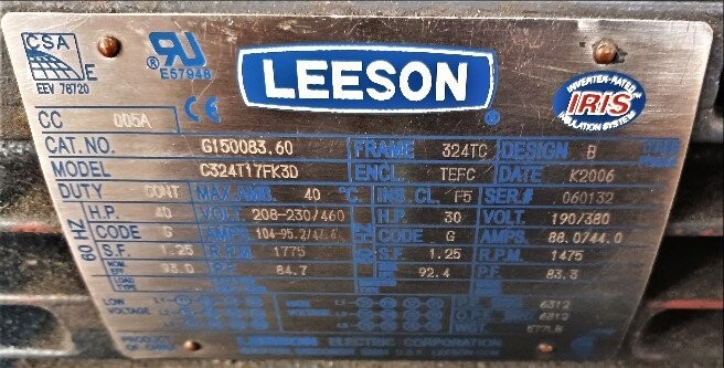 Leeson C324T17FK3D 40 HP Pump Motor - Image 3