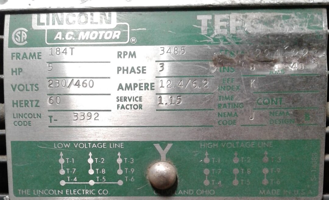 Lincoln Electric TEFC 5HP AC Motor - Image 2