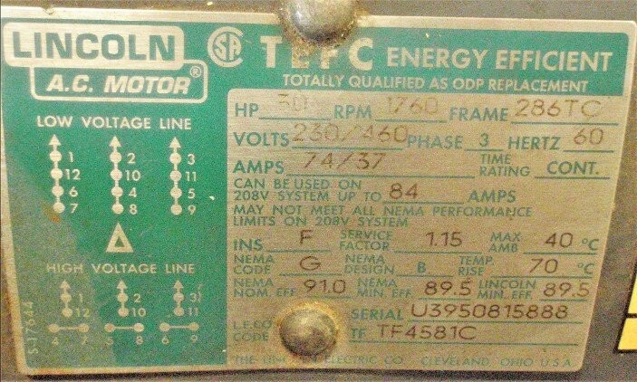 Lincoln Electric TF4581C AC 30 HP Motor - Image 2