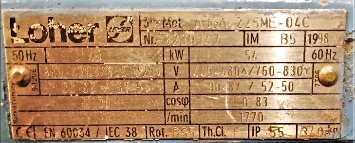 Loher AN0A-225ML-04C 60-72 HP Motor - Image 2