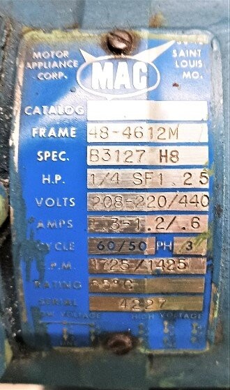 Motor Appliance Corp. Unknown Model 1/4 HP Motor - Image 2