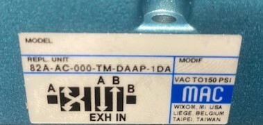 MAC Valves Repl# 82A-AC-000-TM-DAAP-1DA Pneumatic Valve - Image 3