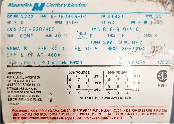 MagneTek-Century Electrical N202 3 HP AC Motor - Image 2