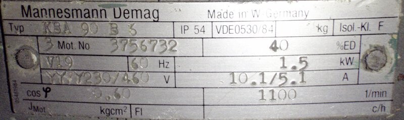 Mannesmann Demag KBA 90 B 6 2hp Motor - Image 3