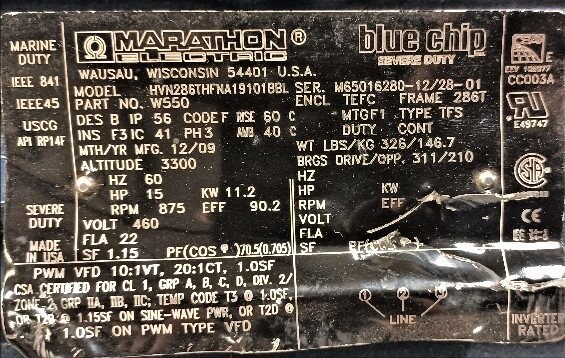 Marathon HVN286THFNA19101-BM 15 HP Motor - Image 3