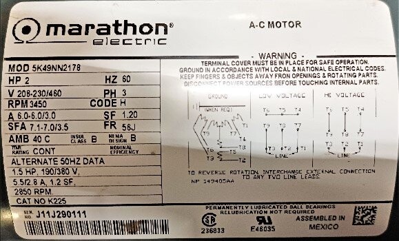 Marathon 5K49NN2178 2 HP AC Motor - Image 2
