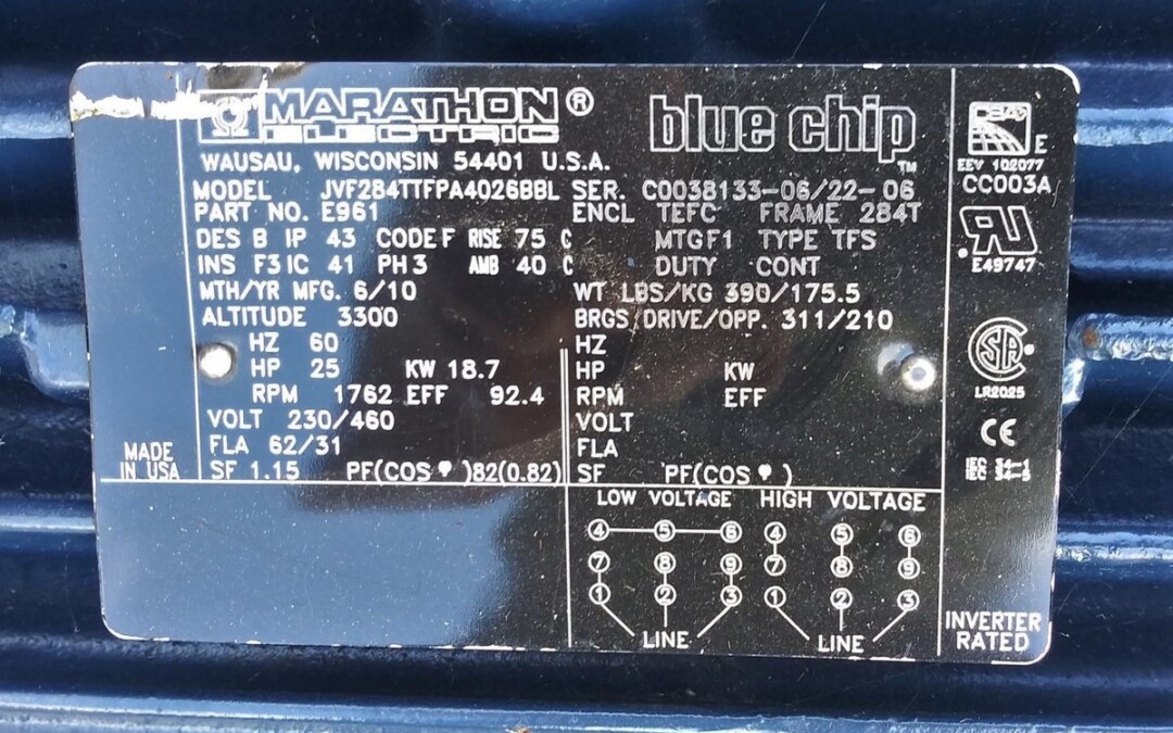 Marathon JVF284TTFPA4026BBL Blue Chip 25 HP AC Motor - Image 2