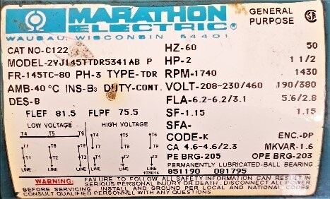 Marathon 2VJ145TTDR5341AB 2 HP Motor - Image 2