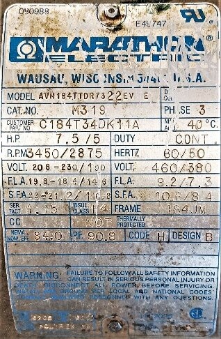Marathon AVM184TTDR7322EV 7.5 HP Motor - Image 2