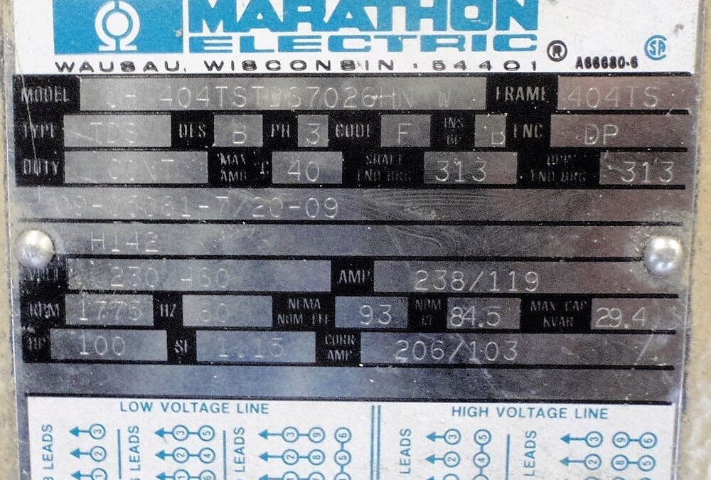 Marathon UH404TSTDS7026HNW 100HP Motor - Image 4