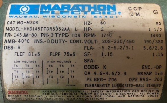Marathon M309 VVD145TTDR5352AA 2-HP Motor - Image 2