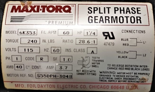 Maxi-Torq 6K353 1/4 HP Split Phase Gear Motor - Image 2