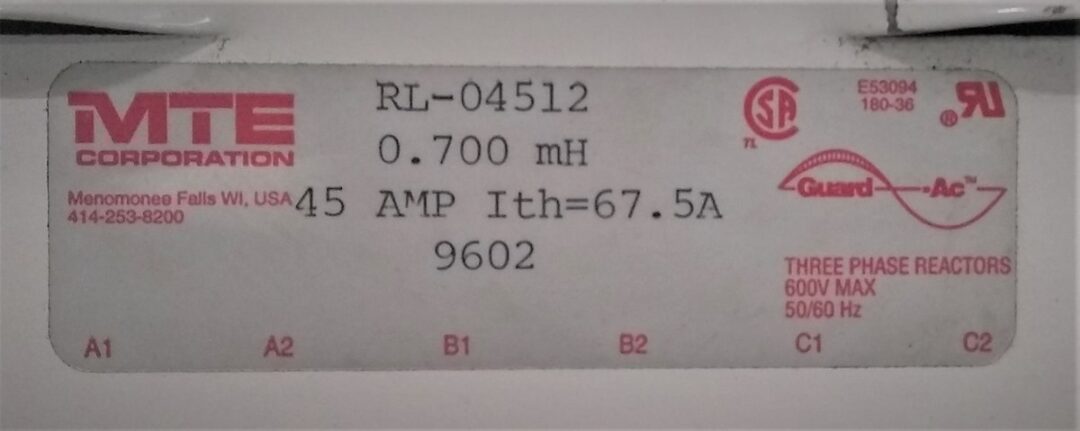 MTE Corporation RL-04512 Line Reactor - Image 2