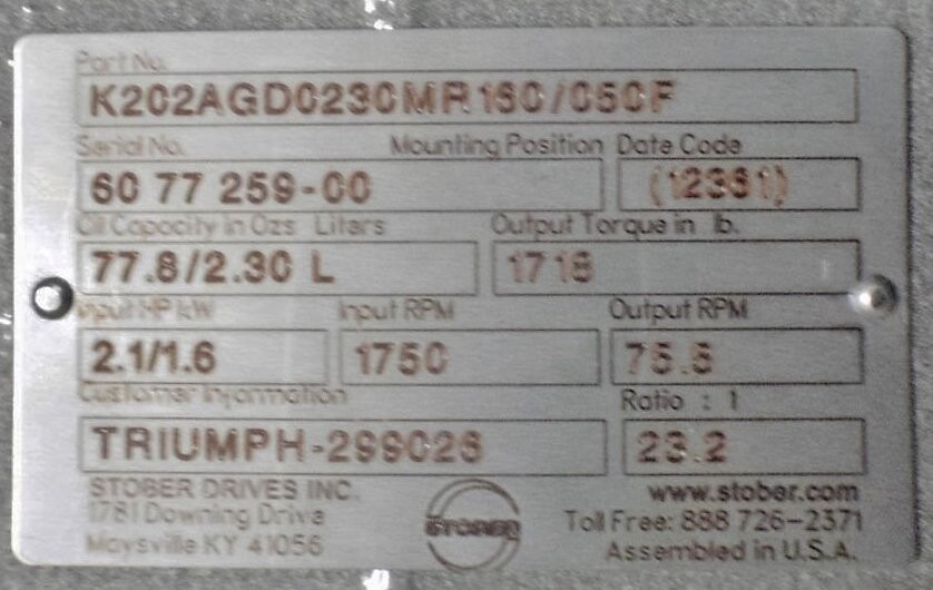 Stober K202AGDO230MR160/050F Speed Reducer - Image 3