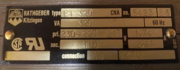 Rathgeber ET320CNA Transformer - Image 3