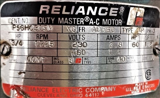 Reliance P56H0319M 3/4 AC Motor - Image 2