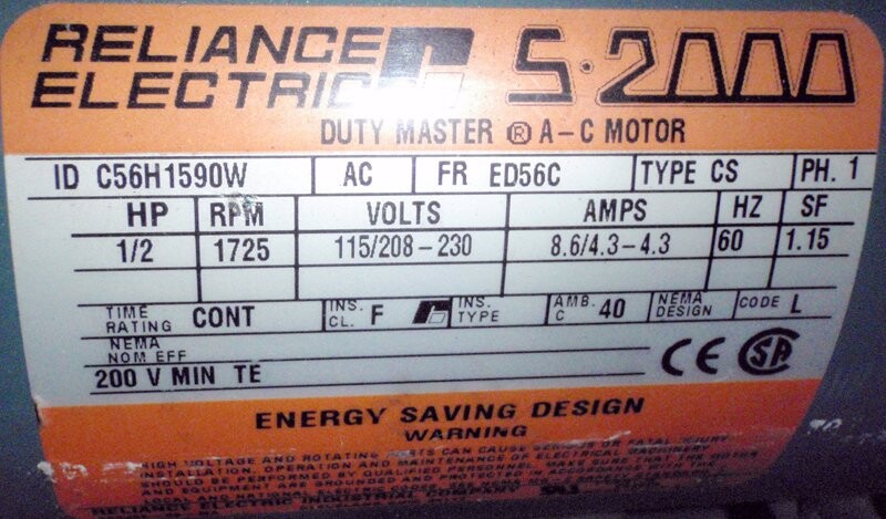 Reliance C56H1590W S-2000 Duty Master 1/2hp Motor - Image 3
