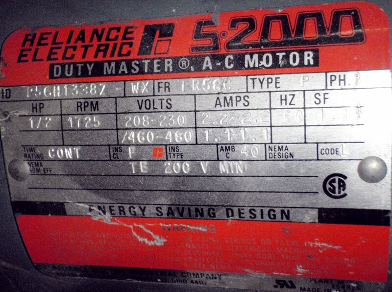 Reliance P56H1338Z-WX S2000 Duty Master 1/2hp Motor - Image 2