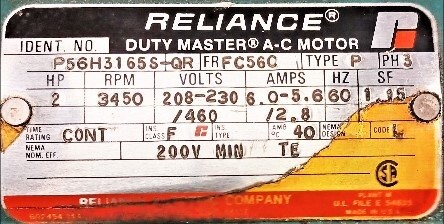 Reliance P56H3165S-QR 2 HP Motor - Image 2