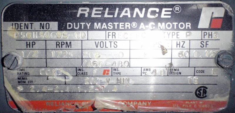 Reliance P56H5069S-NQ 1/2hp Motor - Image 2