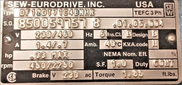SEW-Eurodrive DF12DT71C4BNHR 1/3 HP Motor - Image 2