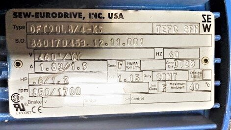 SEW-Eurodrive DFT90L8/4-KS 0.6/1.2 HP Motor with Gearbox - Image 2