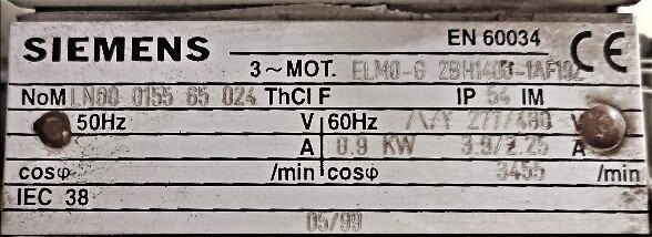 Siemens Unknown Model 1.2 HP Blower - Image 3