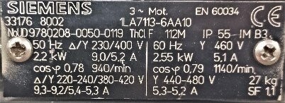 Siemens 1LA7113-6AA10 3 HP Motor - Image 2