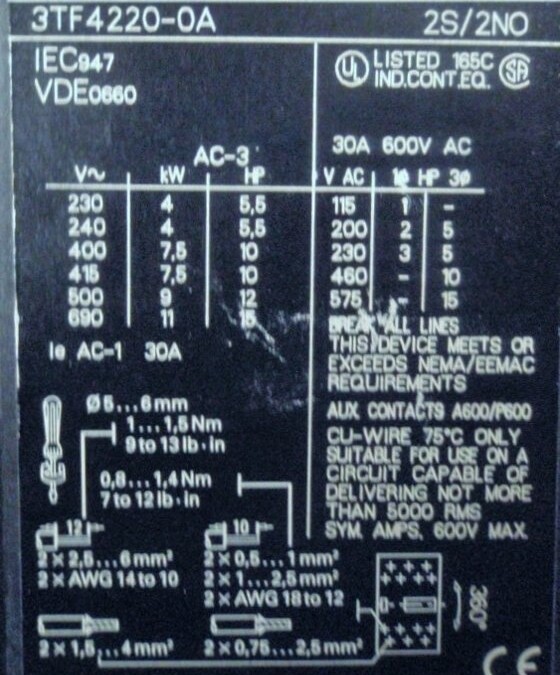Siemens 3TF42 20-0AG1 Motor Contactor - Image 4