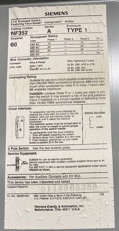 Siemens NF352 Series A Type 1 Enclosed Safety Switch - Image 3