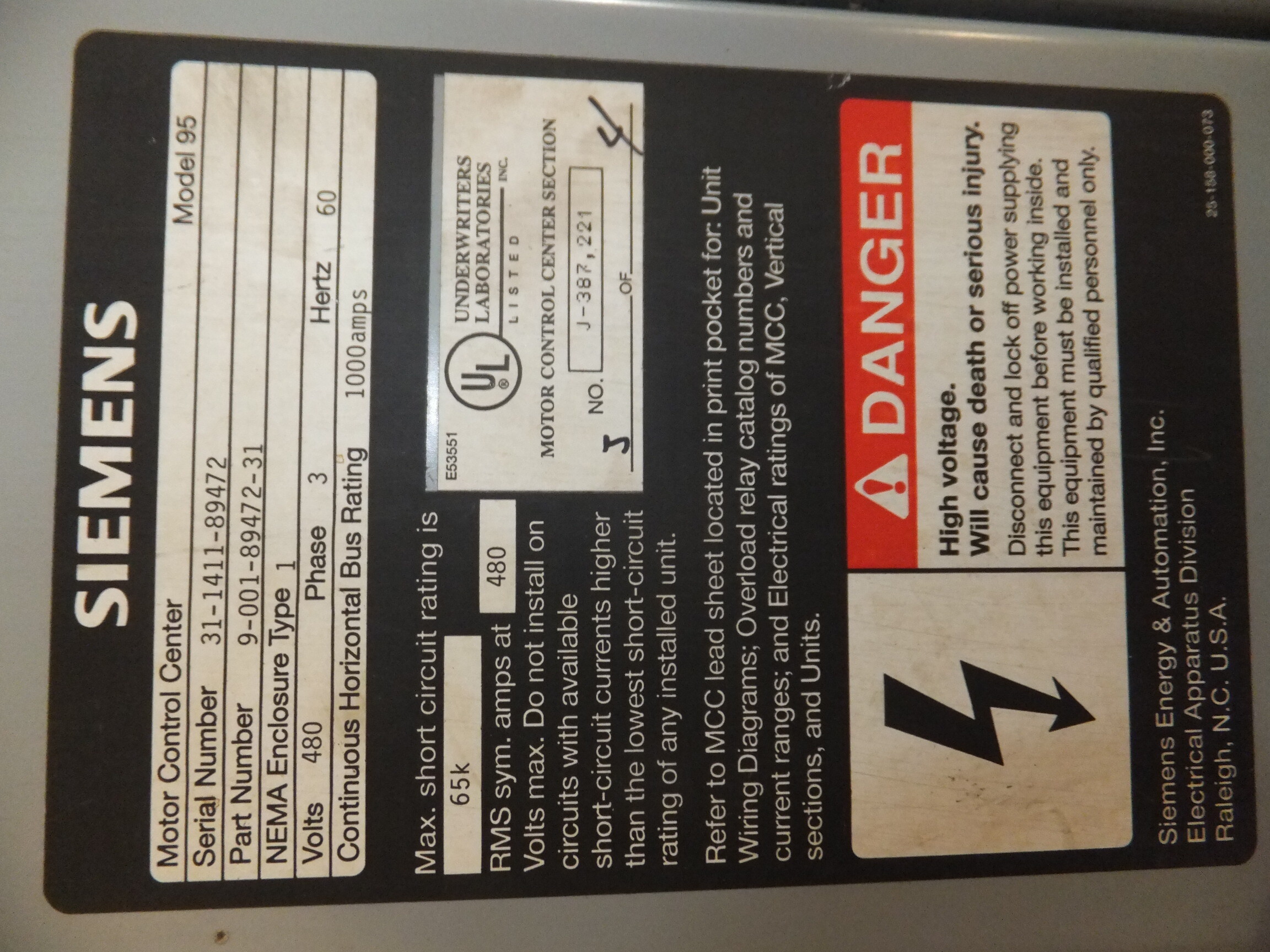Siemens 95 Motor Control Center - Image 3