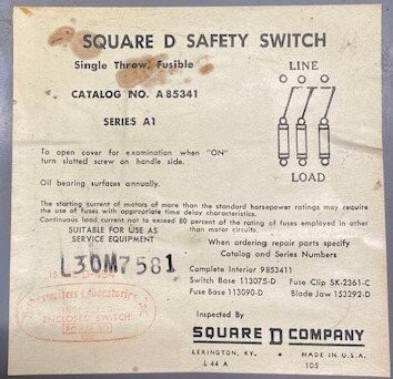 Square D A85341 Series A1 Enclosed Safety Switch - Image 3