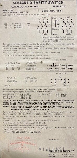 Square D H-363 Series D3 Enclosed Fusible Safety Switch - Image 3