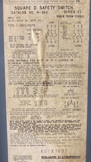 Square D H-363 Series E1 Enclosed Fusible Safety Switch - Image 3