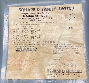 Square D HU361 Heavy Duty Safety Switch - Image 3