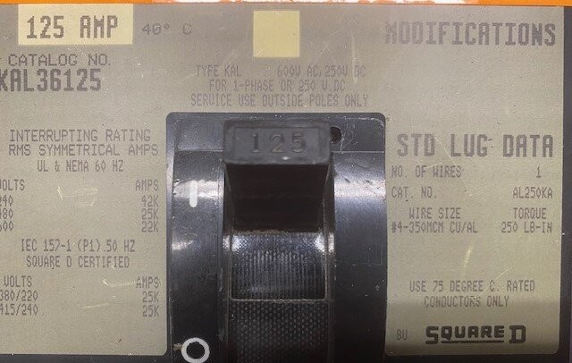 Square D KAL36125 125A Frame Type Circuit Breaker - Image 2