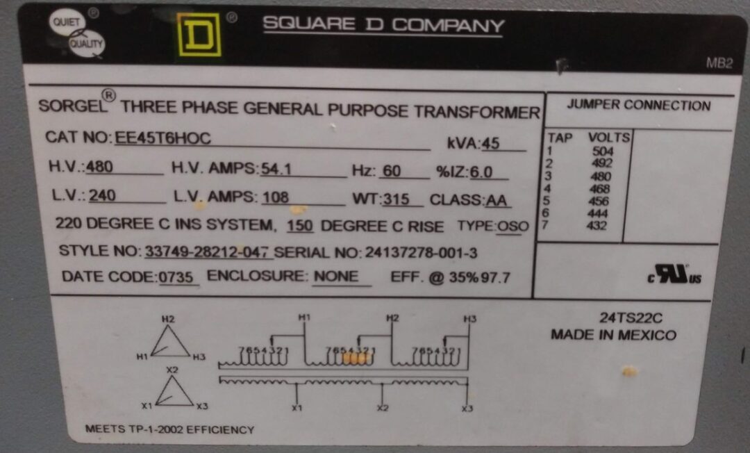 Square D-Sorgel EE45T6HOC Three Phase General Purpose Transformer - Image 3