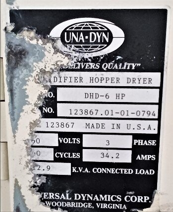 Una-Dyn DHD-6 HP Dehumidifying hopper dryer - Image 4