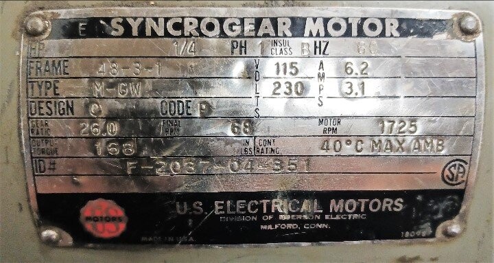 US Motors F-2037-04-351 1/4 HP Motor - Image 2