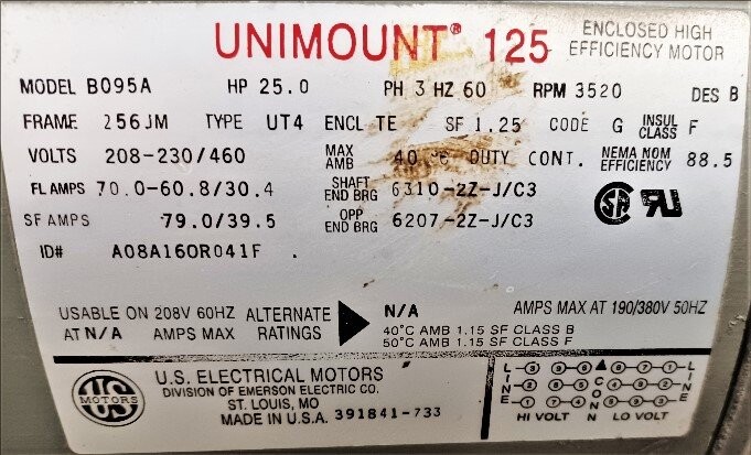 US Motors B095A 25 HP Unimount 125 Motor - Image 2