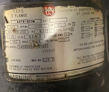 US Motors CA55BX0G 2082 1/3 HP Motor - Image 2
