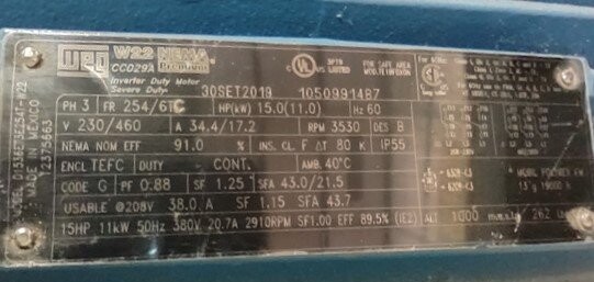 WEG 01536ET3E254T-W22 15 HP Inverter Duty AC Motor - Image 2