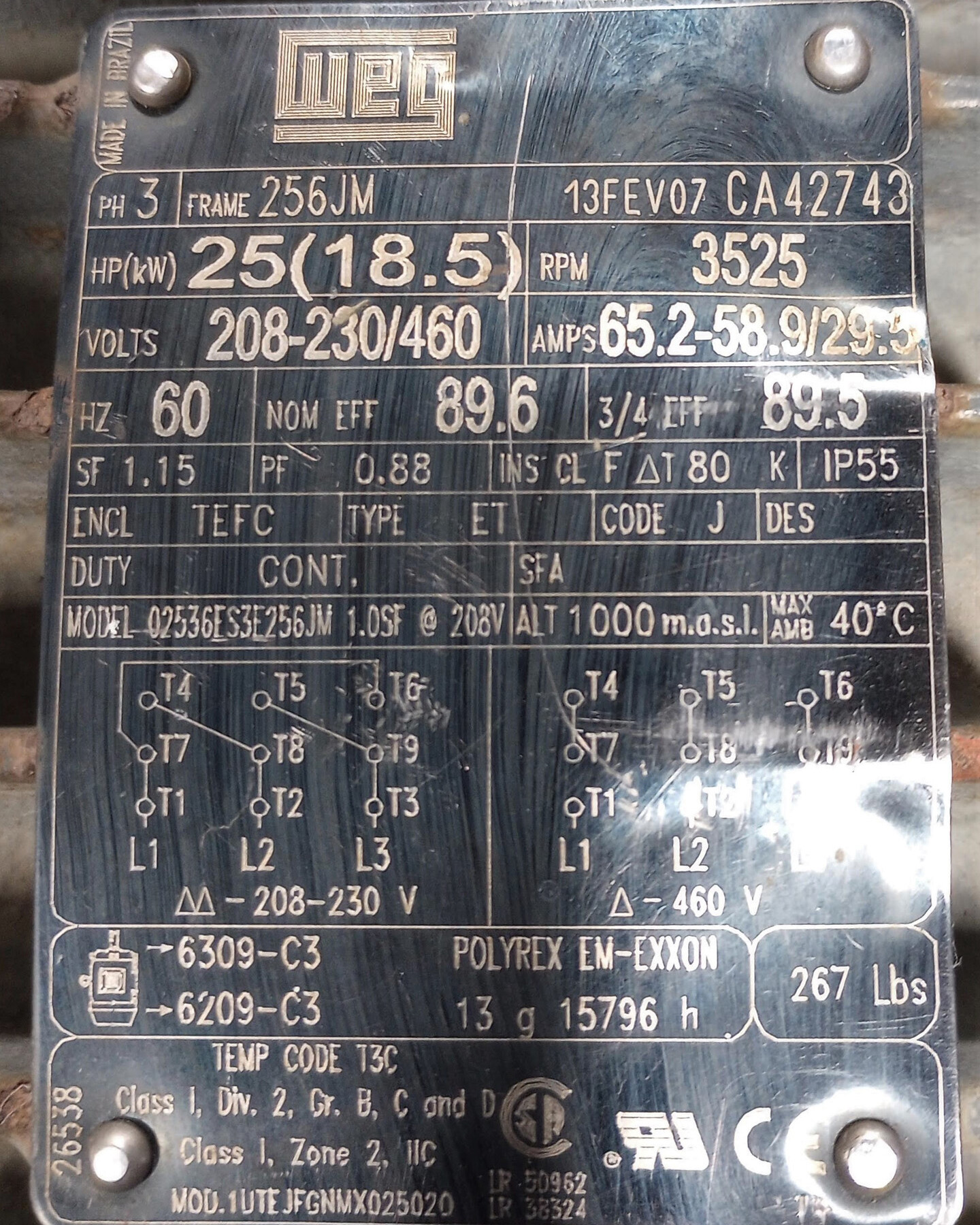 WEG 02536E3E256JM 25 HP Pump Motor - Image 3