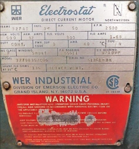 WER Industrial 3270B352C06 Electrostat 50 HP DC Motor - Image 3