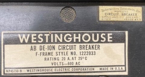 Westinghouse 1222033 AB DE-ION 20 Amp Circuit Breaker - Image 2