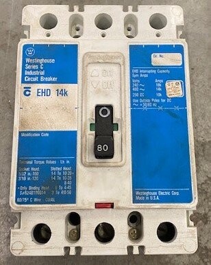 Westinghouse EHD-14K Series C EHD3080 Industrical Circuit Breaker
